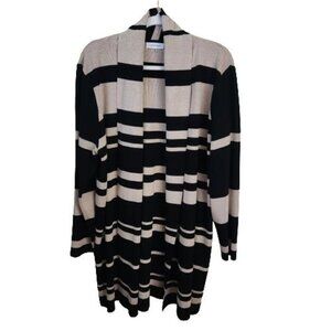 Calvin Klein Black Gold Striped Shawl Collar Long Line Cardigan Sweater Size XL